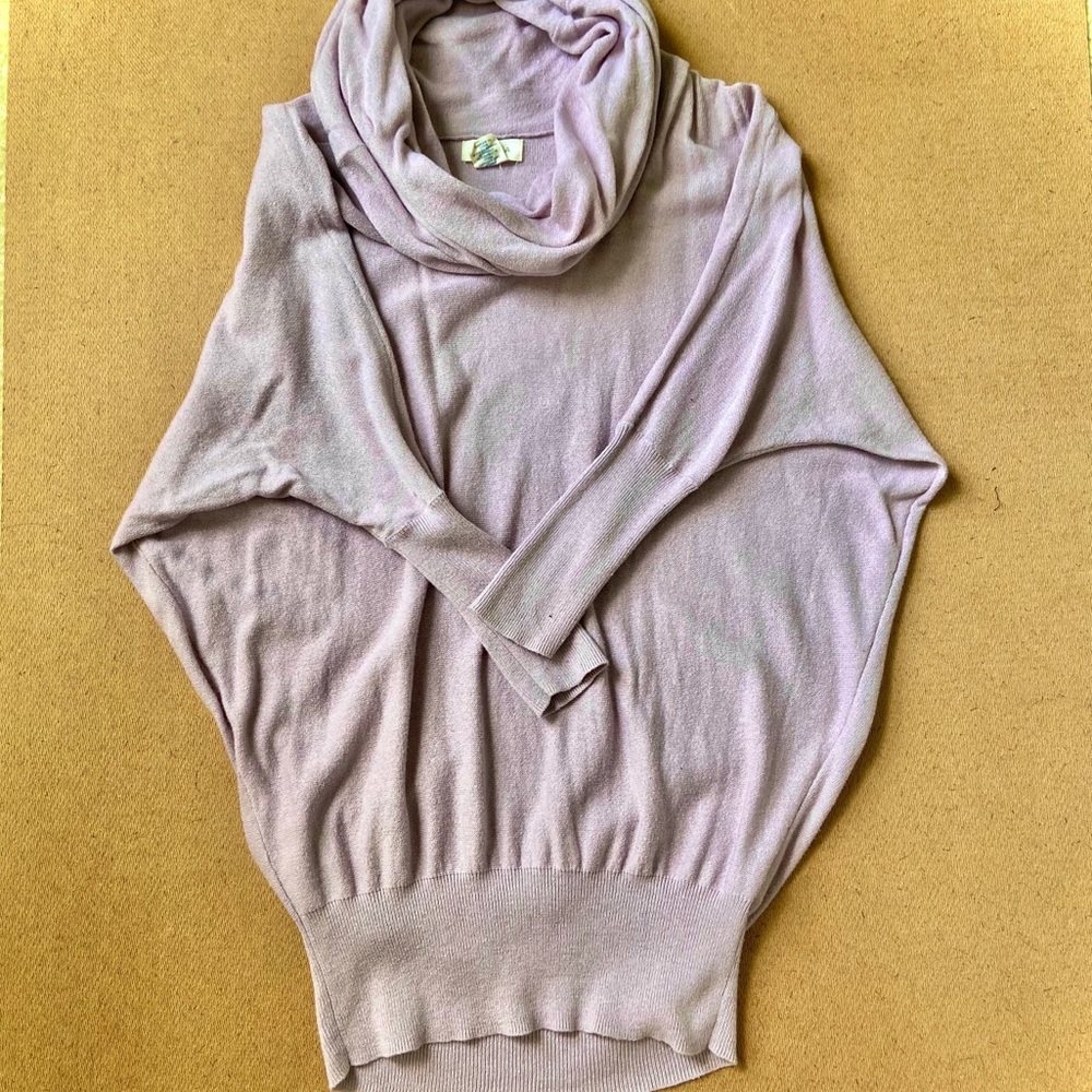 Small Purple YESLola Cowl Neck Bat Sleeve Sweater